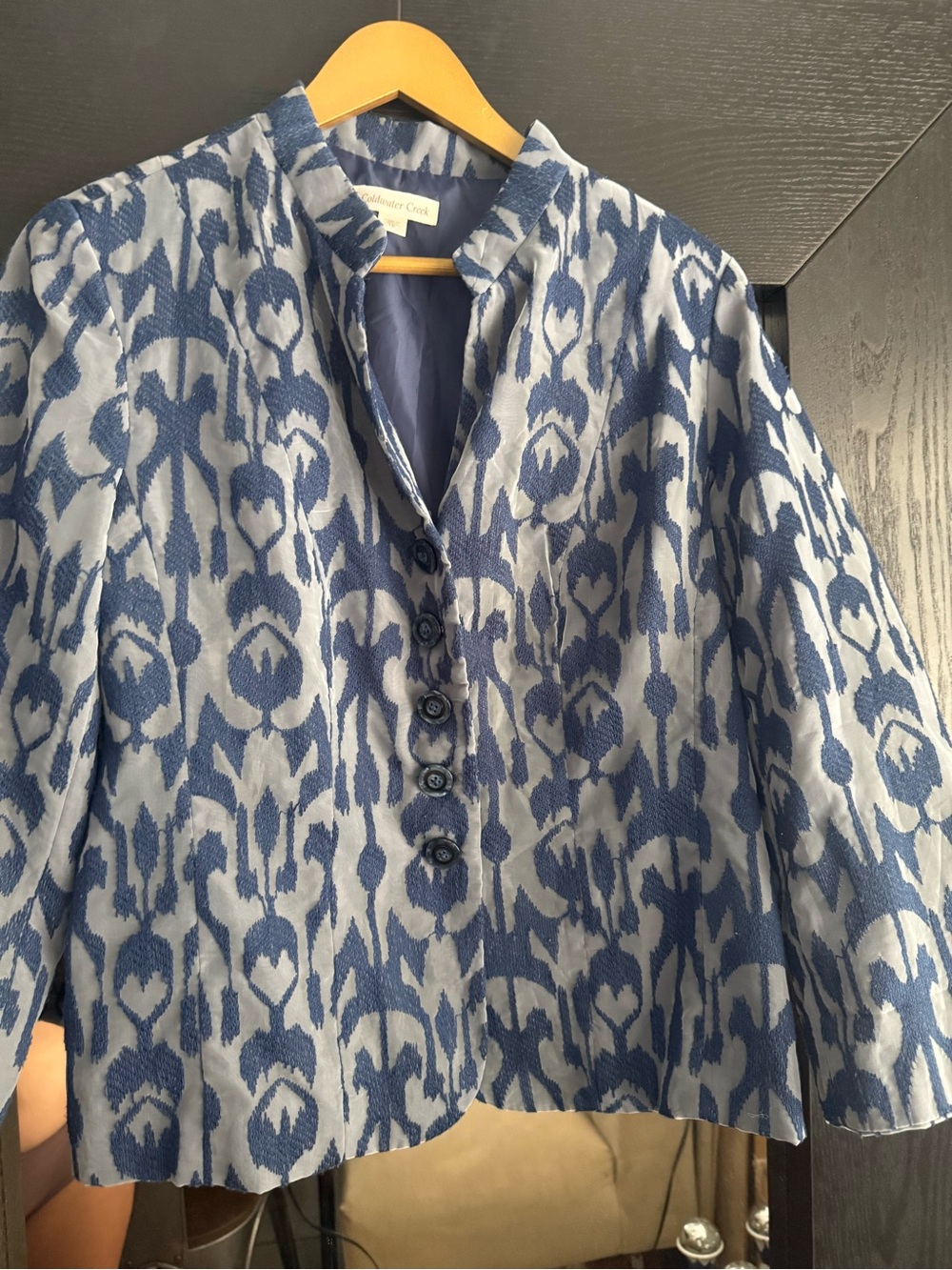 Blue Patterned Brocade Women's Lightweight Blazer